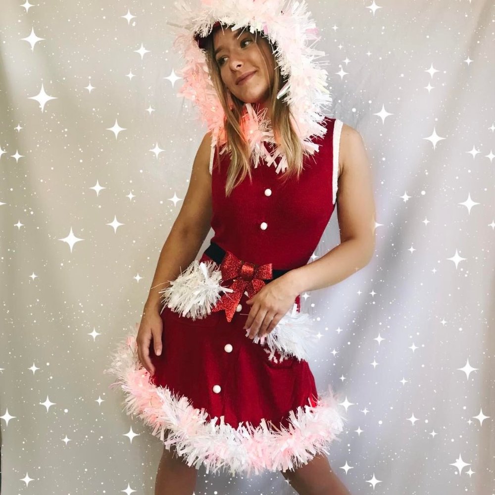 Cute Ugly Christmas Sweater Dress with Lights. Red and White Size XS S M L XL